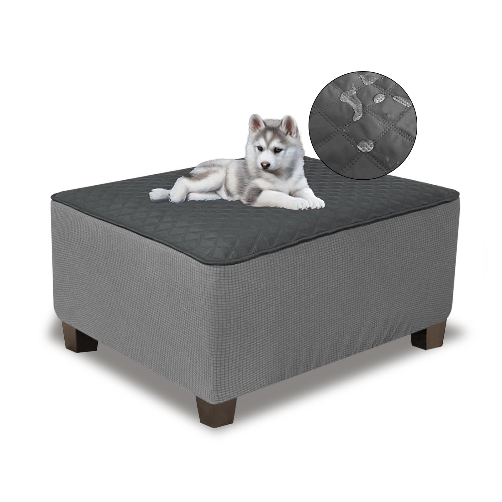 Photo 1 of NeColorLife Ottoman Cover Rectangle Waterproof Ottoman Slipcover Rectangular Thick Storage Footrest Stool Covers Furniture Protector for Pets(Medium,Dark Gray&Light Gray)