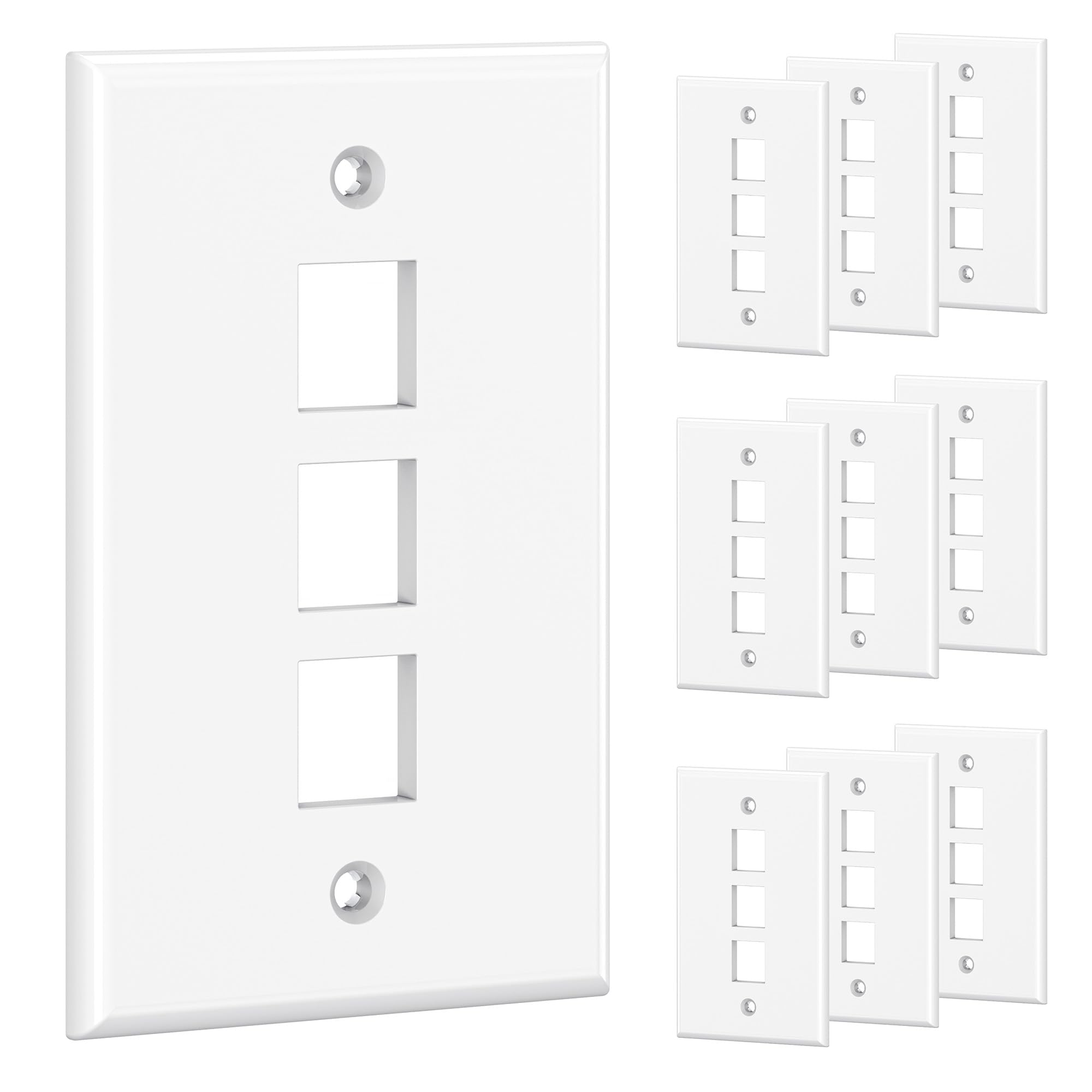 [UL Listed] Cable Matters 10-Pack Low Profile 3-Port Keystone Wall Plate