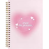 BearCake Preppy Positive Pink Trust the Process Notebook Journal for Women,Y2K Notebook Journal,Aesthetic Spiral Notebook,Hardcover 5.5x8.3