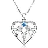 WINNICACA Nursing Graduation Gifts Sterling Silver Stethoscope Necklace Caduceus Necklace Nursing Necklaces for Doctor Medical Student