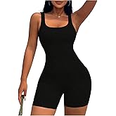 WDIRARA Women's Workout Romper Gym Yoga Unitard Square Neck One Piece Shorts Jumpsuit
