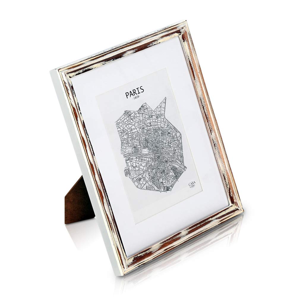 Antic by Casa Chic Solid Wood Shabby Chic Photo Frame 10x8 inch Glass Front With Picture Mount for 5x7 inch Photo 2cm Edge Width Distressed Brown