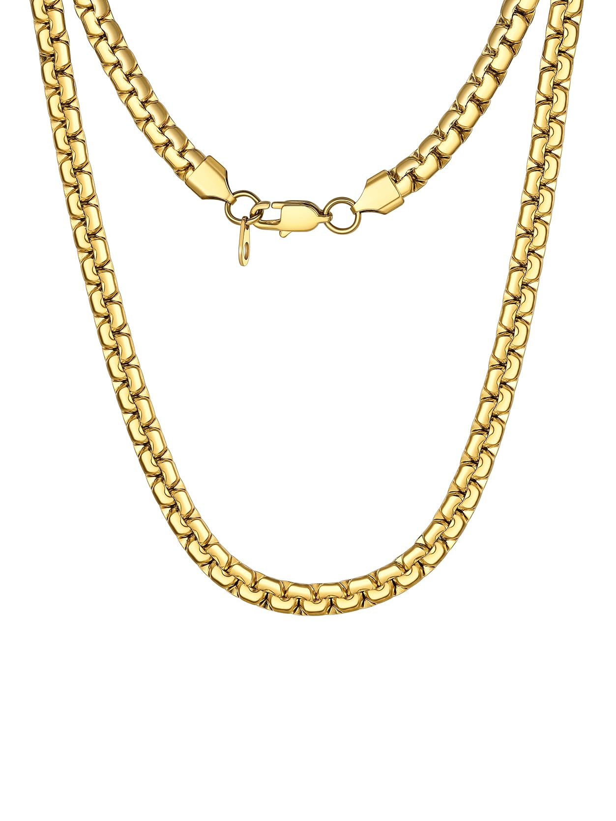 GoldChic Mens Necklace Chain Gold Necklace for Men Stainless Steel Sturdy 6MM 22inch Long Round Box Chain Link Hypoallergenic Men's Hip Hop Jewellery Gift