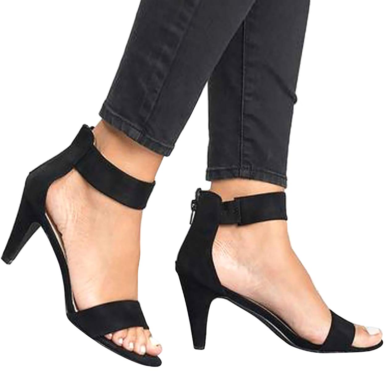Susanny Womens Strappy Sandals Open Toe Sexy High Heels Summer Pumps Wedding Party Dress Shoes Black 9 B (M) US - Image 4