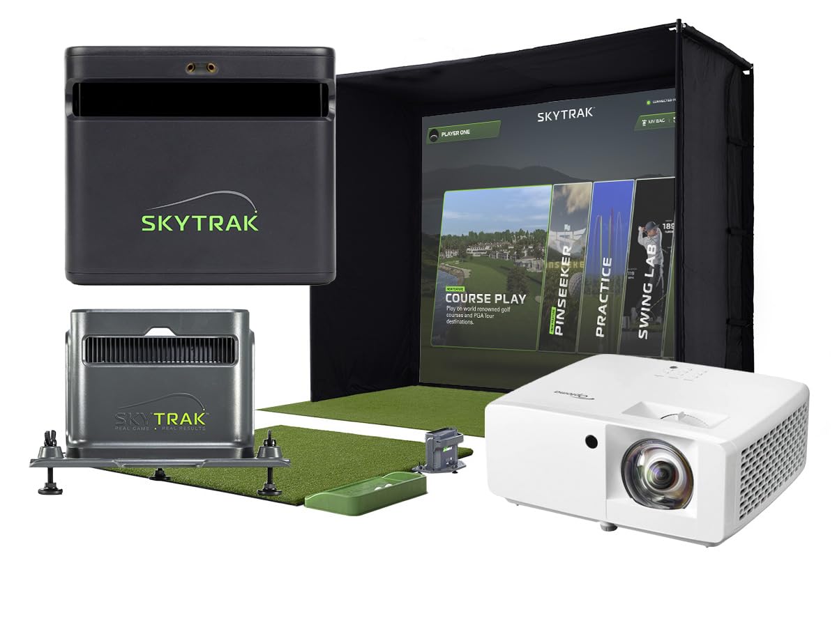 SkyTrak ST MAX Golf Simulator Ultimate Studio Package – Dual Radar & Photometric Launch Monitor with Speed Training, Impact Screen, HD Projector, Hitting Mat & Enclosure for Home or Garage