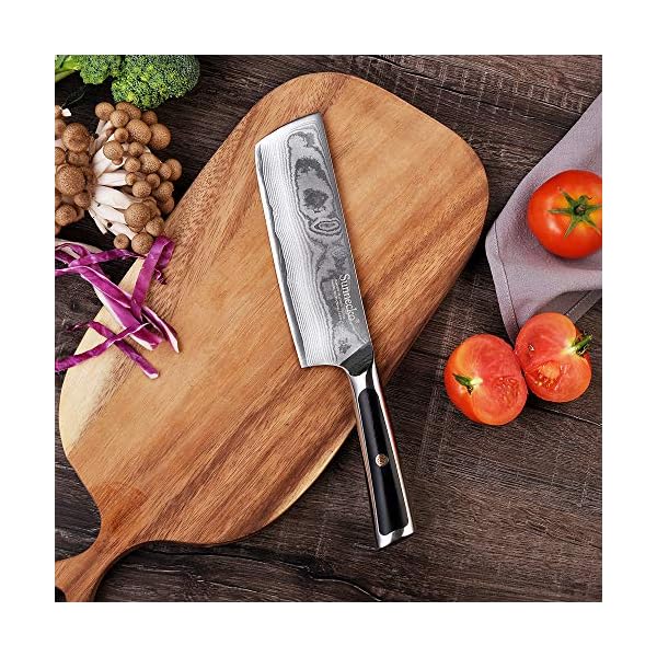 Sunnecko Nakiri Knife 7 inch, Small Cleaver Knife with Damascus Steel