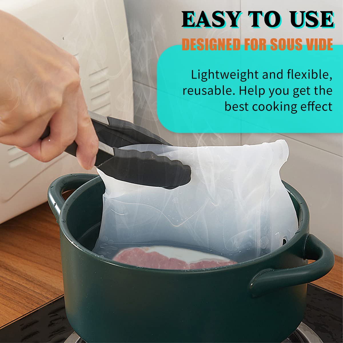 2PCS Extra Large Reusable Sous Vide Bags BPA Free Food Grade Silicone Bags for Sous Vide Cooking , Compatible with all immersion circulators, including Joule, Anova, Instant Pot Immersion Circulators and other Sous Vide Accessories(2 Pack Sous vide bags)