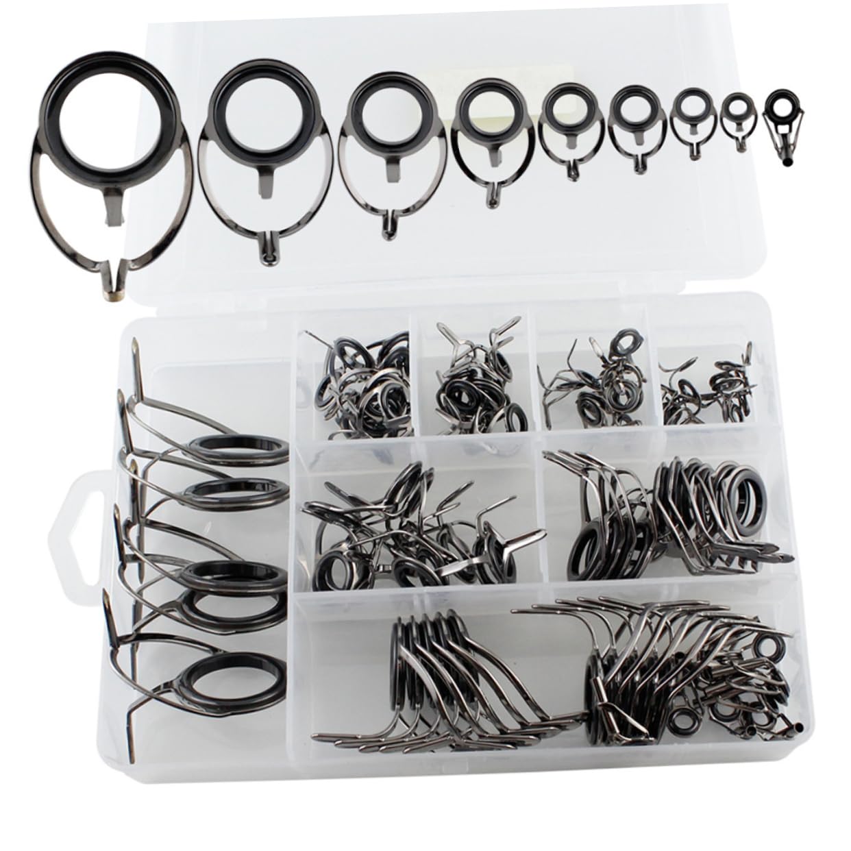 CLISPEED 85PCS Fishing Rod Repair Kit - Casting - Black Stainless Steel & Ceramic Rod Rings - Universal Size for Guides - Fishing Tip Repair Accessory