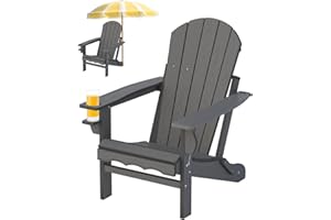 CLOUDEEP Fire Pit Chairs, HDPE Folding Adirondack Chairs Weather Resistant, Composite Foldable Adirondack Patio Chair with Cup Holder and Umbrella Hole, Grey