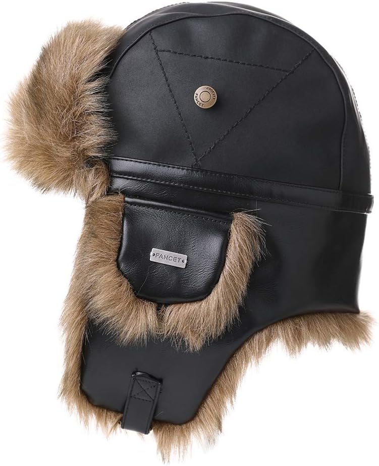 Unisex Winter Aviator Pilot Cap Earflap Hunting Trapper Hat Ski Snow Hats Waterproof Faux Leather/Waxed Cotton
