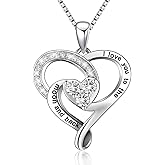 ABBGIABBW Sterling Silver I Love You To The Moon and Back Love Heart Pendant Necklace Jewelry Gift for Women Wife Mom Her