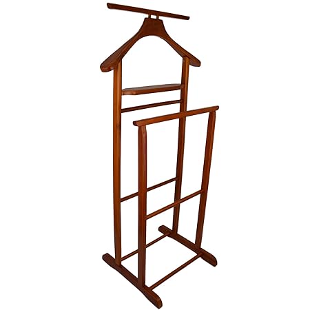 Herrendiener Kleiderständer Holz Stummer Diener Kleiderbutler Damendiener Garderobe mit Hosenbügel ( Kirsch 669 )