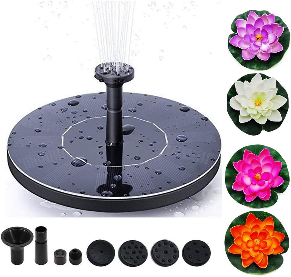 Solar Power Fountain Pump, 1.5W Circle Floating Solar Water Pump with 6 Nozzles Garden Outdoor Floating Fountain Pump for Birdbaths or Ponds,Floating Pond Decor Water Lily: Kitchen & Dining