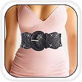 BODIY Black Sequin Wide Belt Glitter Stretch Dress Belt Sequins Cinch Belt Waist Belt for Women