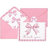 Sanixin 36Pack Pink Bow Thank You Cards with Envelopes Stickers Coquette Cute Party Greeting Cards Pink Bow Blank Note Cards for Wedding Bachelorette Party Birthday Party Invitations Supplies