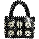 Tasysain Women Beaded Handbags Elegant Handmade Weave Purse Crystal Pearl String Tote Bags for Banquet Wedding Cocktail