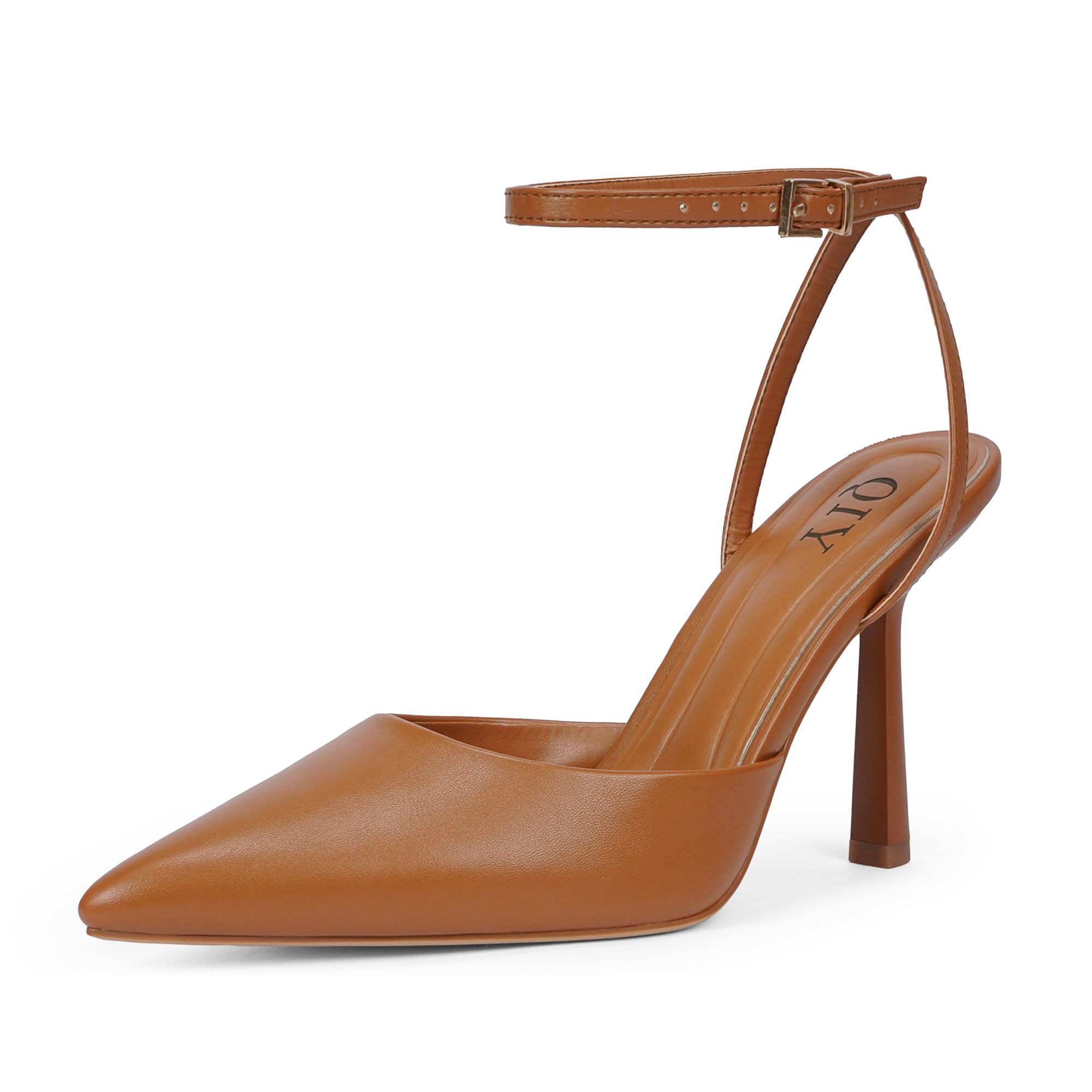 Photo 1 of QIY Brown Slingback Heels for Women Formal Dress Shoes Closed Toe Heel Brown Pumps Pointed Toe Pointy High Heel Bridal Wedding Shoes Ankle Strap Stiletto Strappy Heels Size 6.5