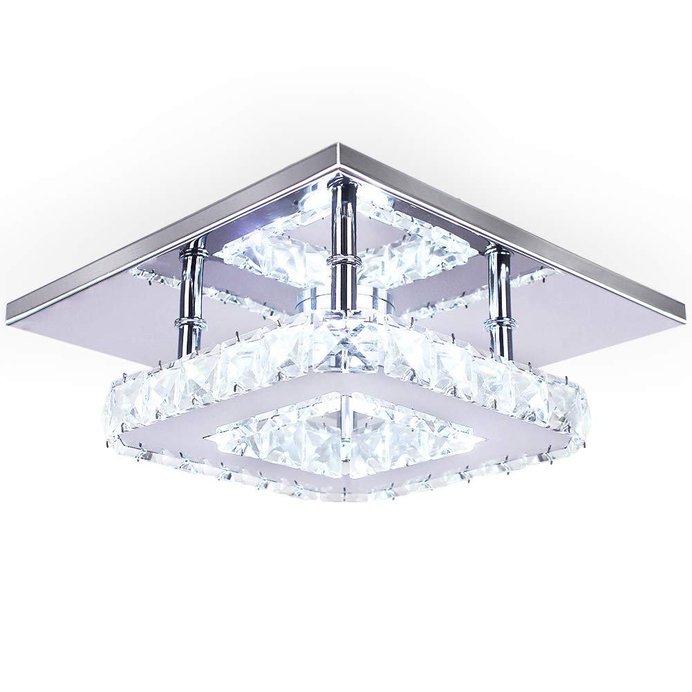 Xundi Contemporary Mini Crystal Chandelier - Mount Crystal Ceiling Light Finish Chrome Pendant for Living Room, Kitchen, Office, Bedroom, Dining Room, Island (White Square)