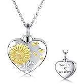 Sunflower Urn Necklace Ring Bracelet 925 Sterling Silver Keepsakes Cremation Jewelry for Ashes Necklace You are My Sunshine Memorial Always in My Heart Memory Necklace Gift (Necklace)