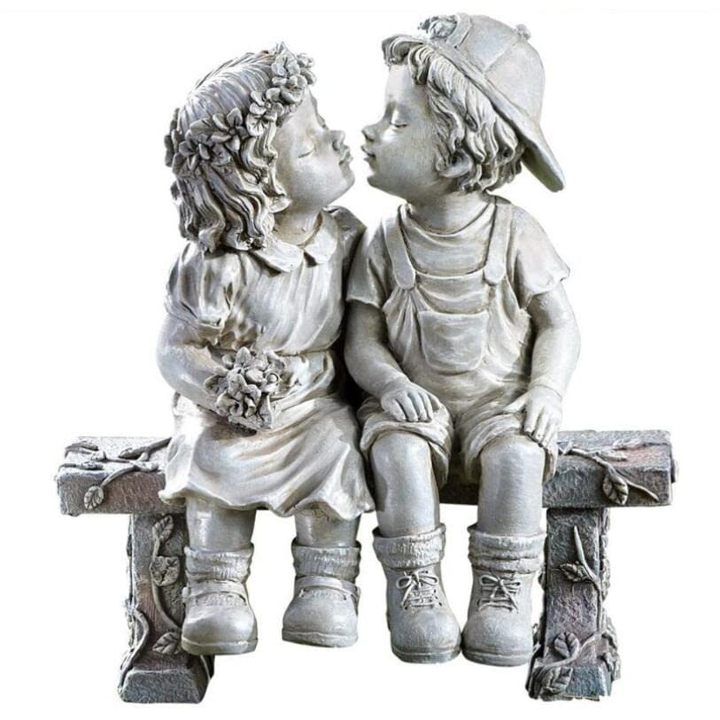 Photo 1 of EatingBiting First Kissing Kids Lover Garden Sculpture Outdoor Status Home Decor Collections 4.7"x2.6"x5.1" Puppy Love, Kissing Couple Garden Sculpture,