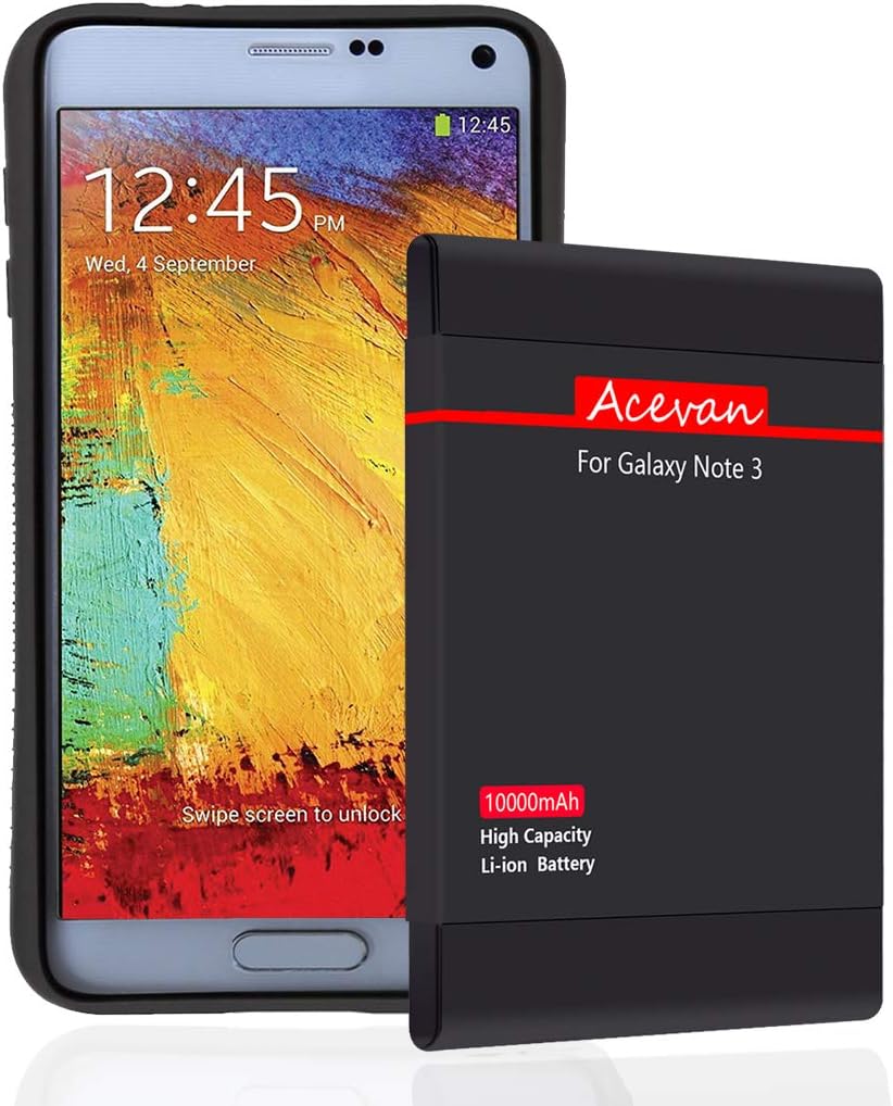 Note 3 Extended Battery Acevan 10000mAh Extend Battery Replacement for Samsung Galaxy Note 3 N900, Verizon N900V, Sprint N900P, T-Mobile N900T, AT&T N900A, N9005 LTE with TPU Case NFC Support