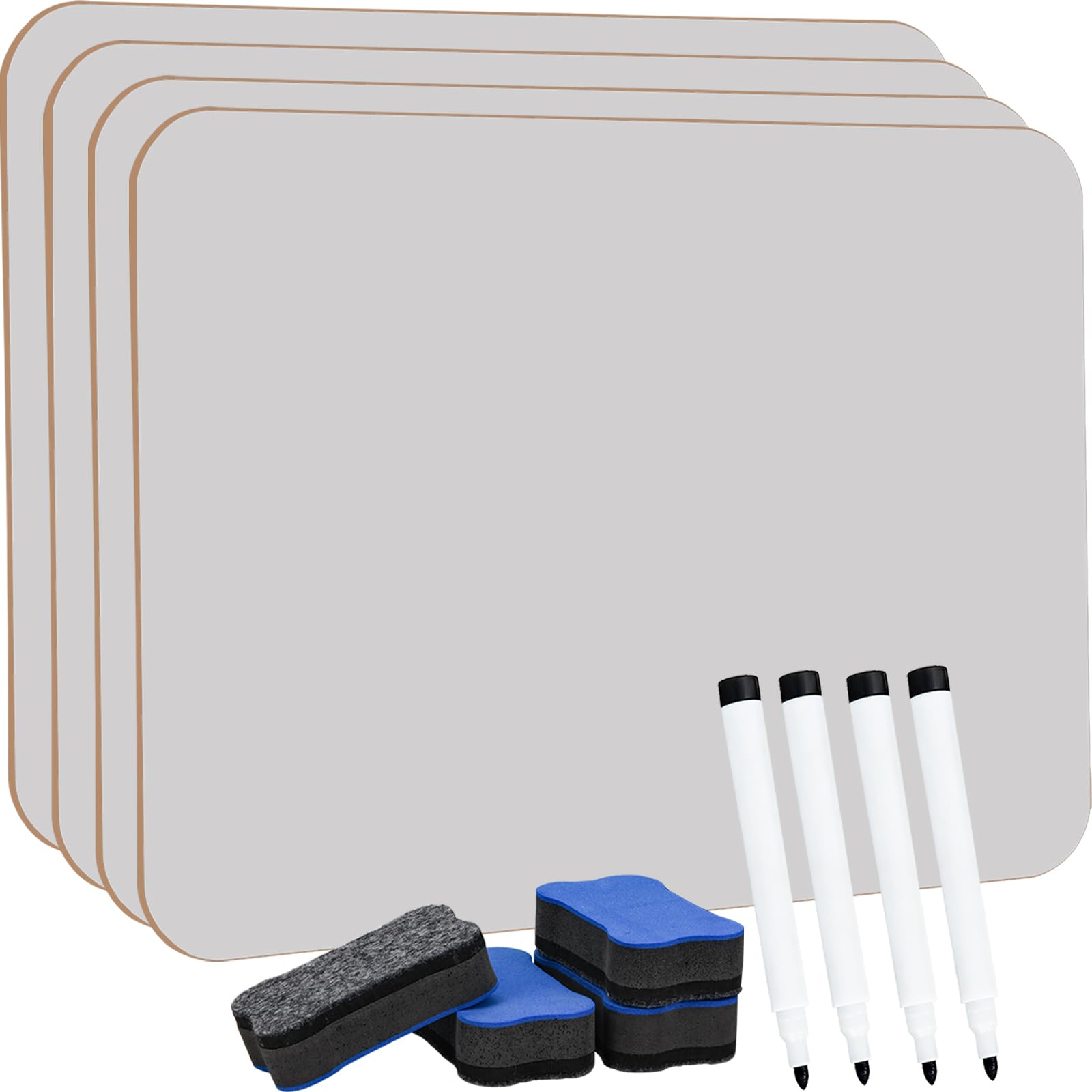 Hisredsun 4 Pack Mini Dry Erase White Board, 8.2X11.8 Inch Double Sided Mini Whiteboard with 2 Pens and 2 Erasers,Durable Portable White Boards for Students, Classroom, Home and Office