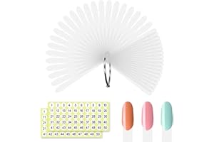 SIUSIO 50 Pcs Oval Nail Swatch Sticks with Metal Split Ring and Numbered Tips - Clear Fan-shaped Color Display for Nail Art Polish Practice