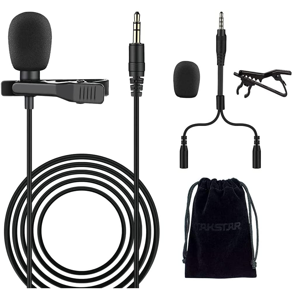 Takstar Wired Lavalier Microphone, 3.5mm Mic Compatible with Rode GO II Wireless Pro DJI Wireless Mic, Video Recording Condenser Microphone for YouTube Tiktok Studio Recording Android GoPro