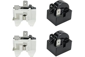 Semetall Refrigerator Starter Relay 4.7 PTC 2 Pin 15Ω Refrigerator Starter Relay and 1/5HP Refrigerator Overload Protector Replacement Part (4 Pieces in Total)