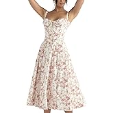 EFOGEP Women Floral Corset Dress, Boho Summer Spaghetti Straps Square Neck Casual Midi Dress Flowy Slit Bustier Dresses