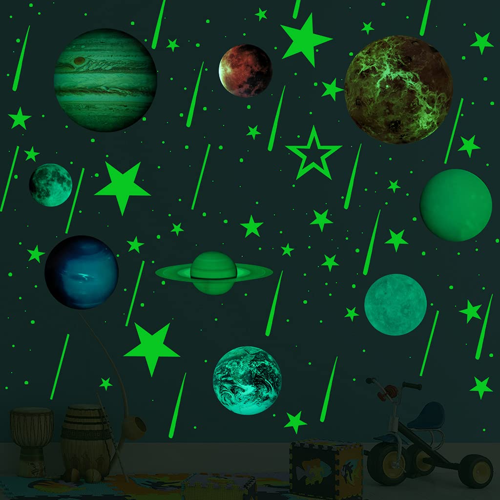Alnicov Glow in The Dark Stars and Planets Wall Stickers,Bright Solar System 3D Glowing Wall Stickers for Bedroom Living Room Birthday Christmas Decoration(467Pcs)