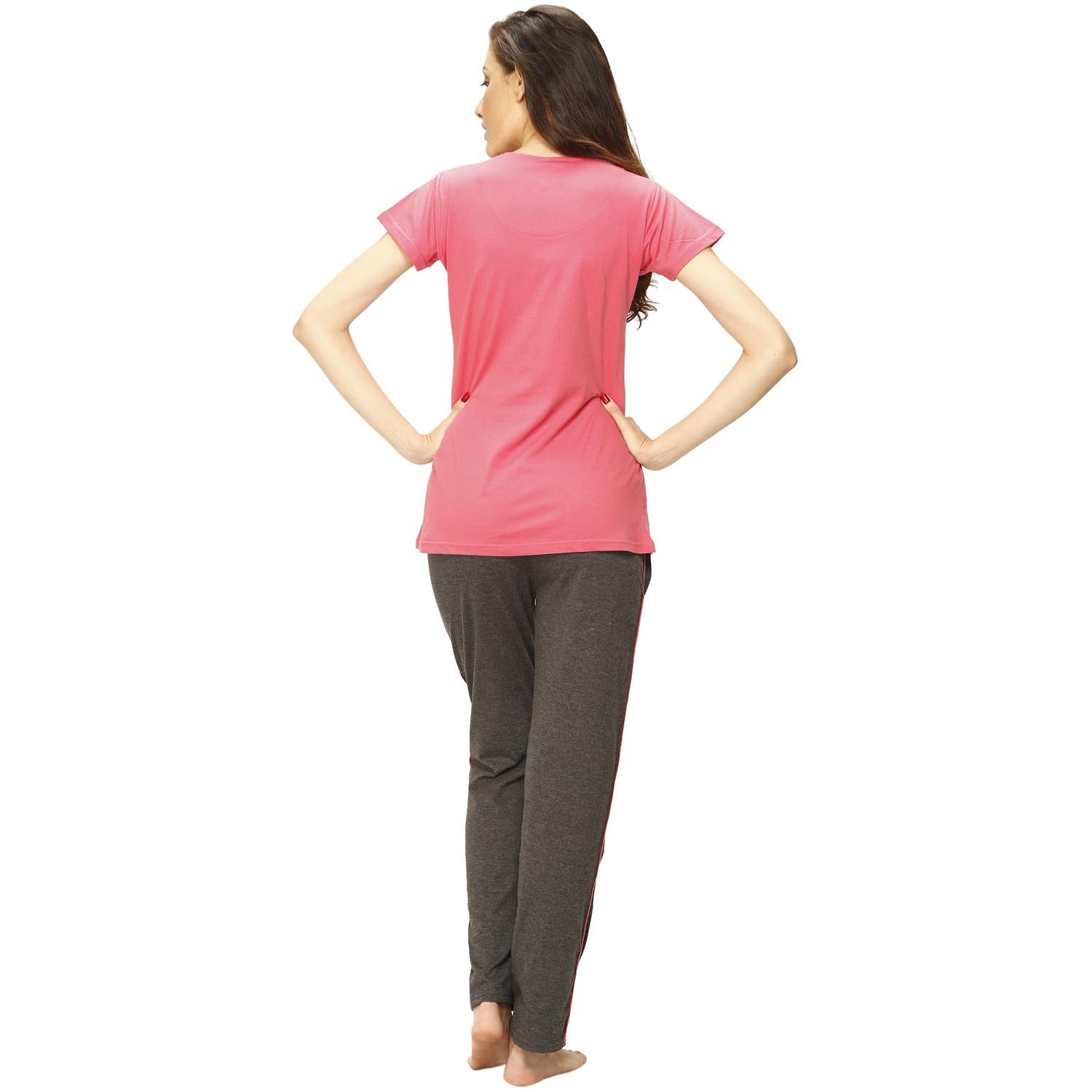 vixenwrap punch pink & grey printed top & pyjama set