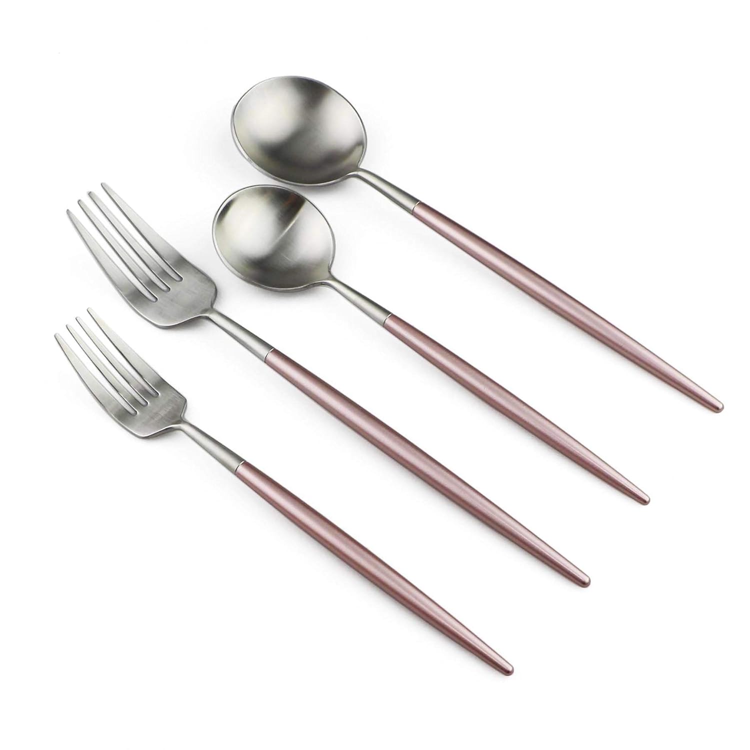 Pink Handle Silver Top Flatware Set 18/10 Stainless Steel Matte Finish