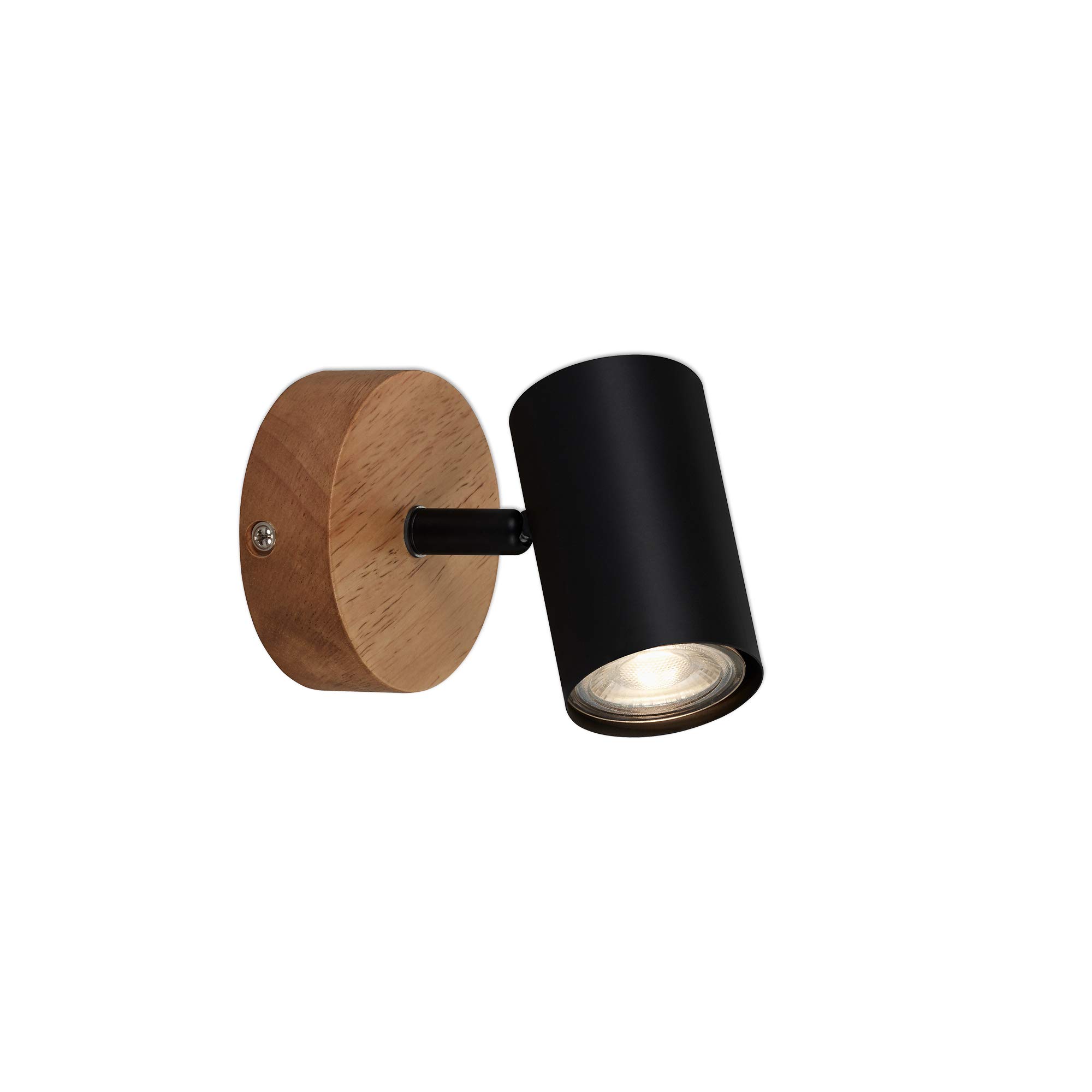 BRILONER Leuchten, Retro Wall Light, Vintage, Rotating and swivelling Spotlight, 1x GU10, Metal and Wood, Black, 90 x 120 mm 2920-015