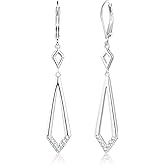 ALEXCRAFT Long 925 Sterling Silver Dangle Earrings, Hypoallergenic 14k Gold Plated Long Geometric Rhombus Dangling Drop Earrings for Women Trendy Elegant Lightweight French Hook Leverback Earring