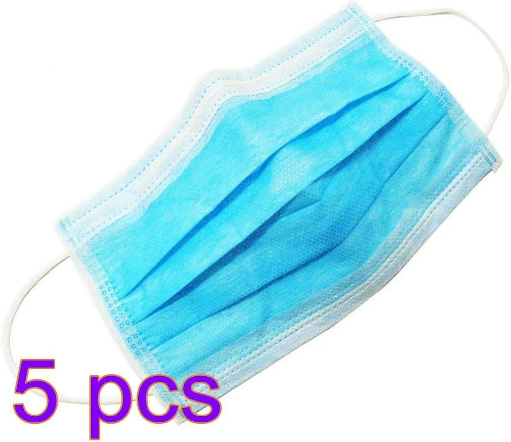 YTDTKJ 5 Pcs Disposable Non-Woven 3-Ply Mask 0.5μm Protection Safety Mask PM 2.5 Filter Anti-allergens Daily Medical Protective Mask