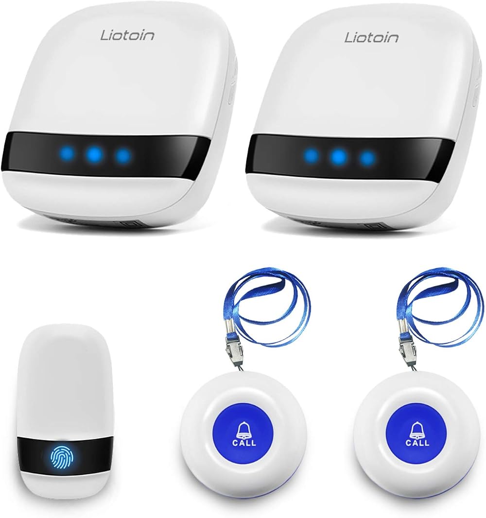Liotoin Wireless Caregiver Pager 3 Transmitters 2 UK Receivers Waterproof
