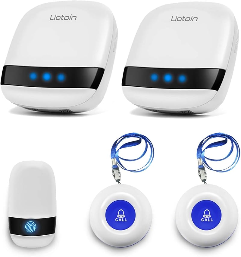 Liotoin Wireless Caregiver Pager 3 Transmitters 2 UK Receivers Waterproof
