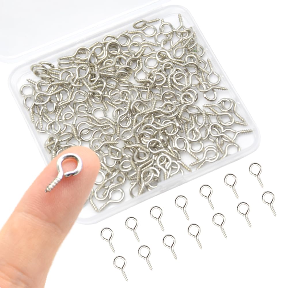 Hocansen 300 Pieces Eye Pins 13x6mm Small Screw Eye pins Hooks Mini Eye Hooks Screw in for Cork Top Bottles DIY Jewelry Making (13 * 6mm)