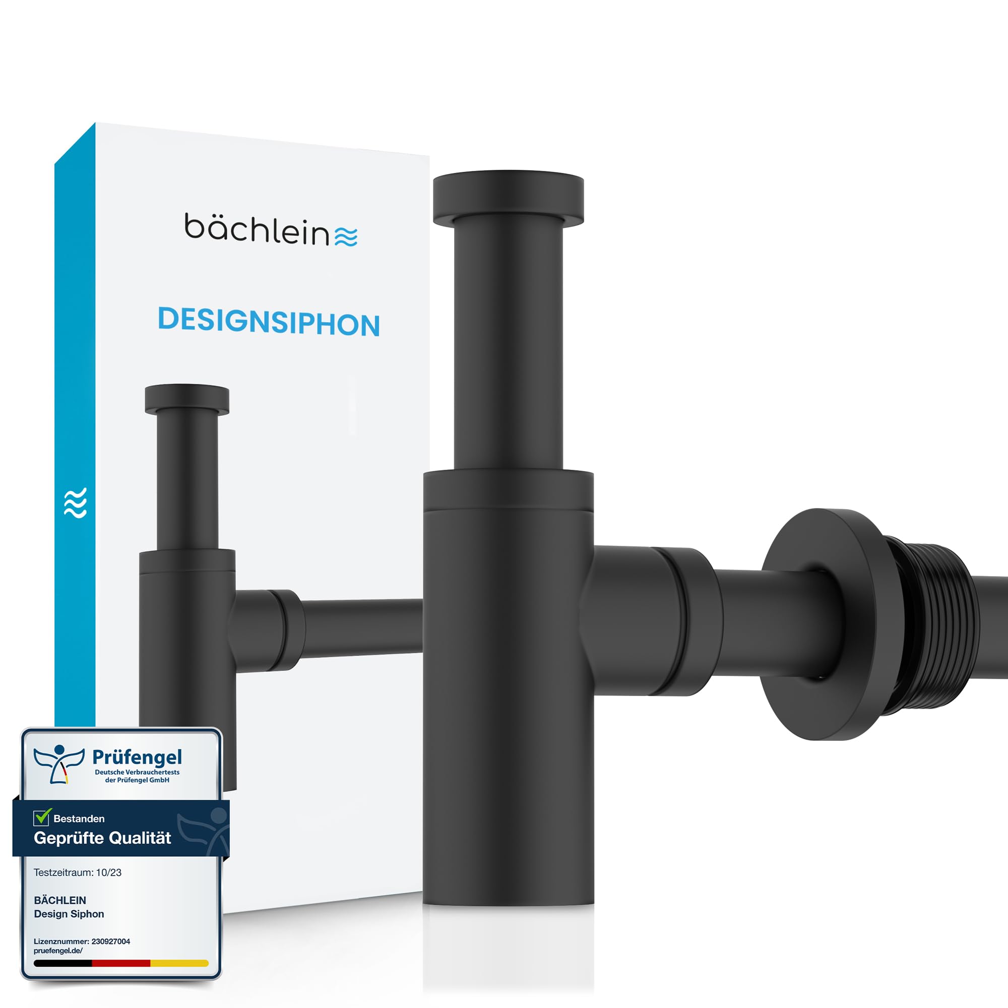 Bächlein Design Siphon Universal for Washbasin & Washstand - Drain Fitting Exactly - Odour Trap with Cleaning Opening + Installation Instructions - Design Siphon Drain Fitting Tube Siphon — image 1