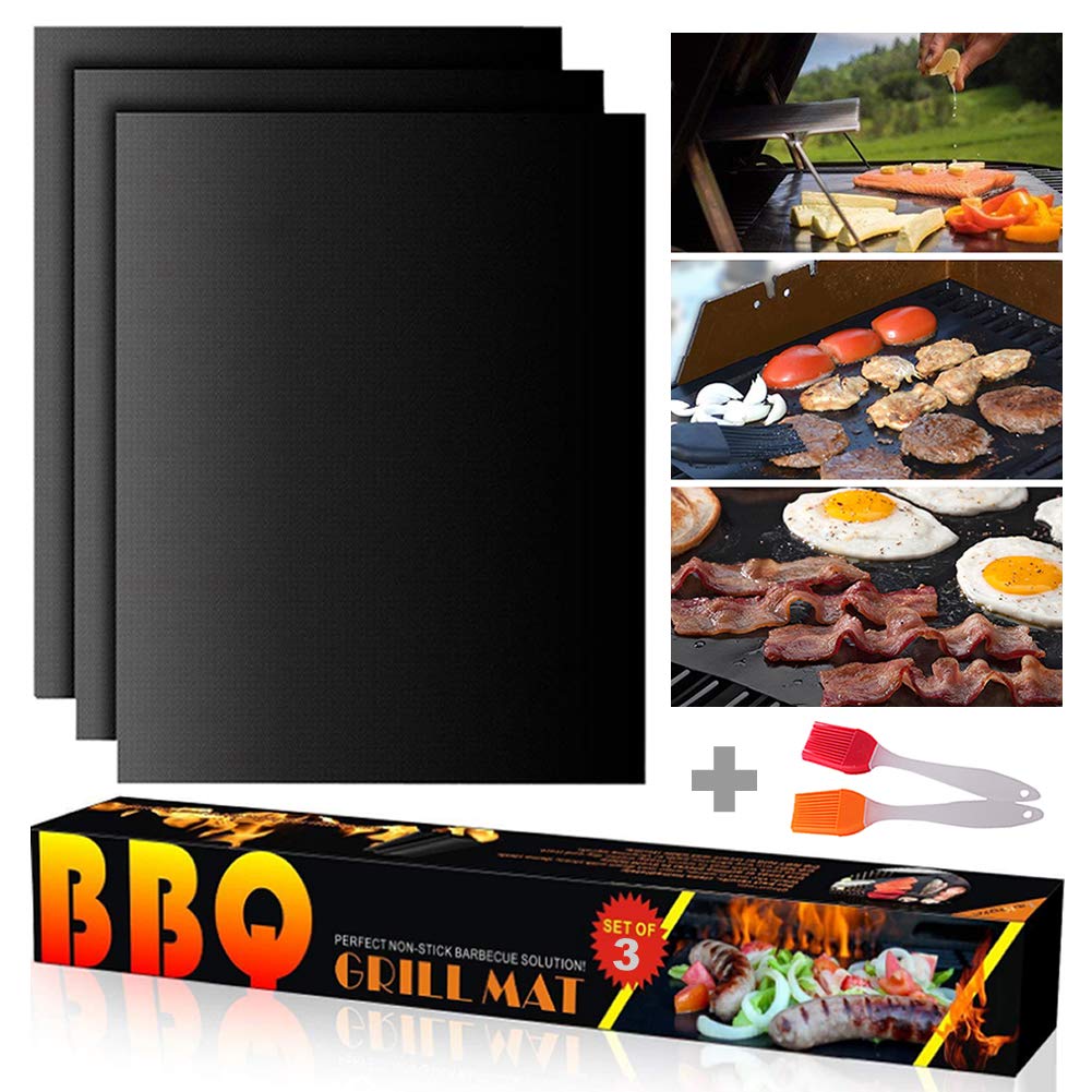 WOOTIDE BBQ Grill Mat Set of 3, Non-Stick BBQ Grill & Baking Mats, Heavy Duty, Reusable, Easy to Clean, 3 Year Warranty(15.75" x 13")