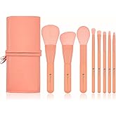DUcare Makeup Brush Set with Case, 8 Piece Professional Coral Pink Brushes, Synthetic Fiber Vegan Brushes with Travel Storage Bag for Foundation Blush Contour Eyeshadow Blending Detailing