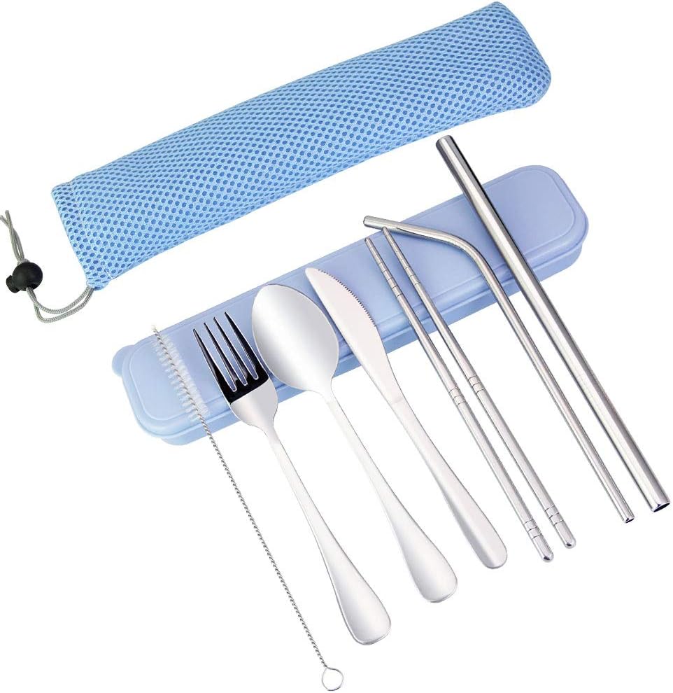 Kbnian 8-teilige Outdoor Reisebesteck Campingbesteck Besteckset aus Edelstahl mit Tasche aus ...