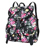 Vbiger Canvas Backpack for Women & Girls Boys Casual Book Bag Sports Daypack (Black（Floral）)