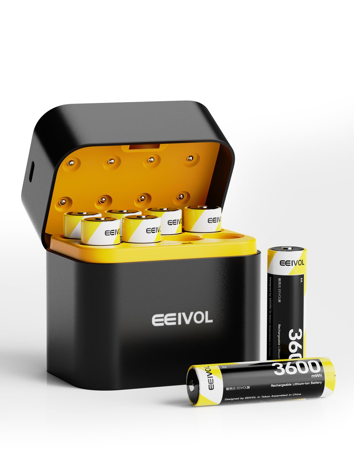 EEIVOL 充電電池 単三 急速充電器付き 充電式単三リチウムバッテリー 1.5V 8本入りセット 3600mWh 1600回以上循環使用可能 超長持続時間 自然放電抑制 2.5ｈ LED充電インジケータ 磁気設計 充電器の組み合わせ 電池収納 日本語取扱説明書付き 2400mAh の商品画像