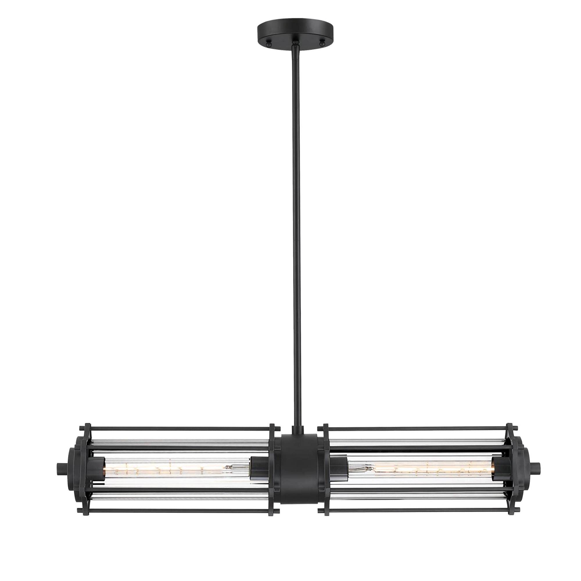 Photo 1 of Westinghouse 6118400 Marlowe Industrial-Style Two-Light LED Indoor Pendant Light, Matte Black Finish, Clear Ribbed Glass
