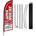 QSUM 8FT Open House Signs for Real Estate Agents Inside, Open House Flag, Open House Banner, Real Estate Agent Must Haves, Open Flags for Businesses with Flagpole