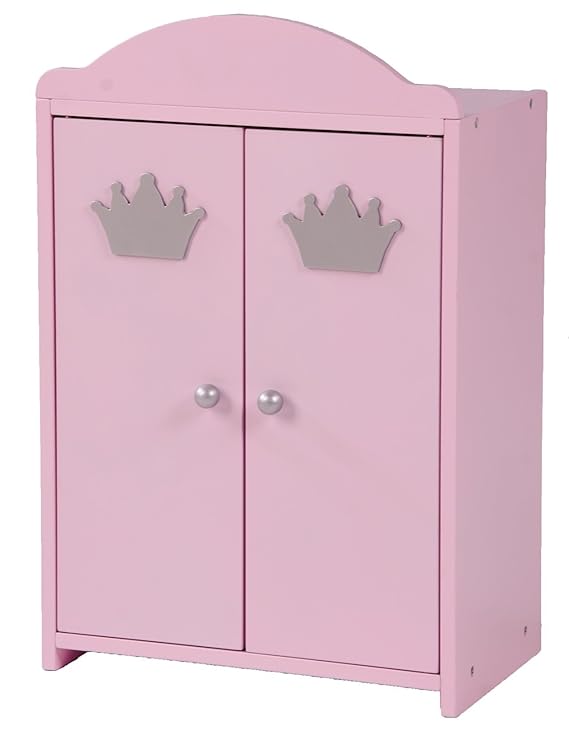 roba Puppenkleiderschrank 2-türig aus Puppenmöbelserie „Prinzessin Sophie“, Puppenkleiderschrank rosa lackiert, Puppenzubehör