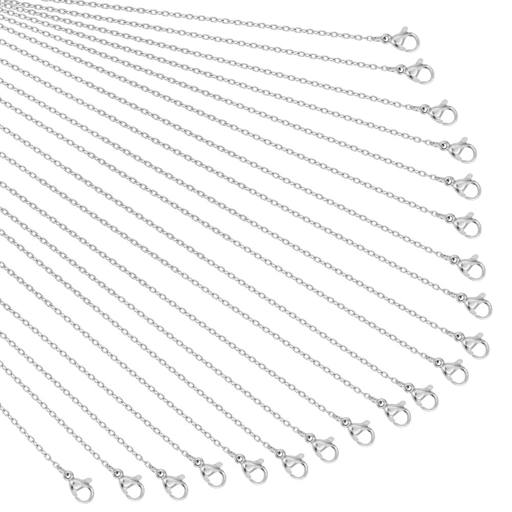 NBEADS 20 Pcs 55cm Necklace Chains, 1.6mm 304 Stainless Steel Link Cable Chain Necklaces Snake Chains with Chain Extender for Jewelry Making, Stainless Steel Color