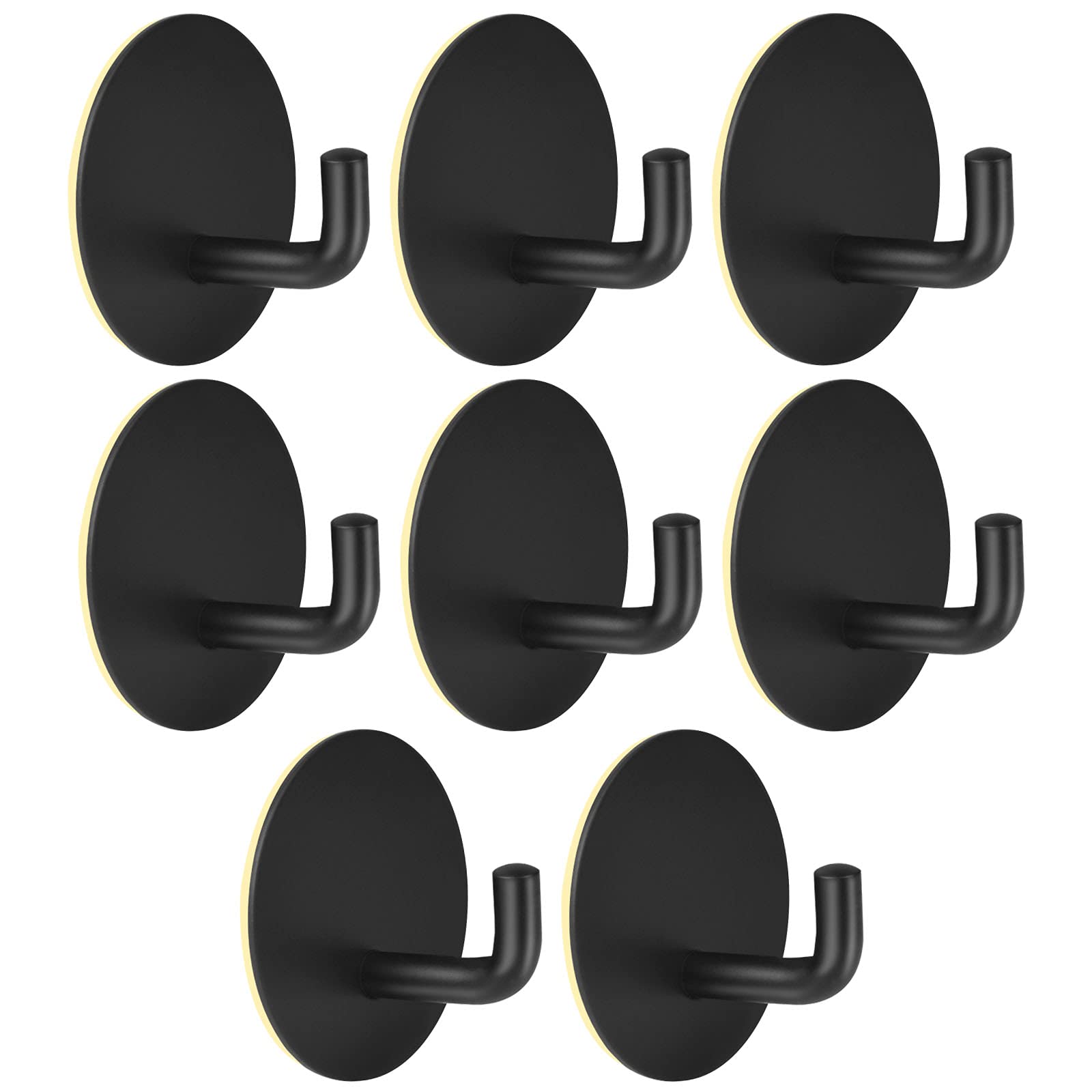 8 Pcs Self Adhesive Hooks, Sticky Wall Hooks Stainless Steel Adhesive Wall Hanger Black Anti-Rust Waterproof Sticky Hooks for Kitchen Bathroom Office Toilet Hanging Coats , No Drill Glue Needed